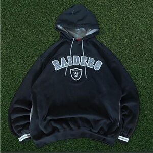 NFL Y2K VTG Raiders Black and Gray Felt Stitch Hoodie